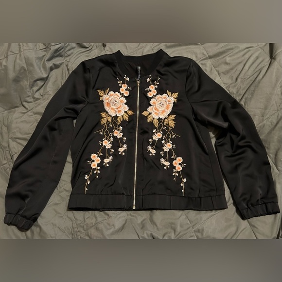 Design Lab Lord and Taylor bomber jacket embroidered black size large - Picture 6 of 6